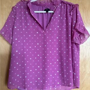 J.Crew Pink Polka Dot Ruffle Blouse | Size Large |